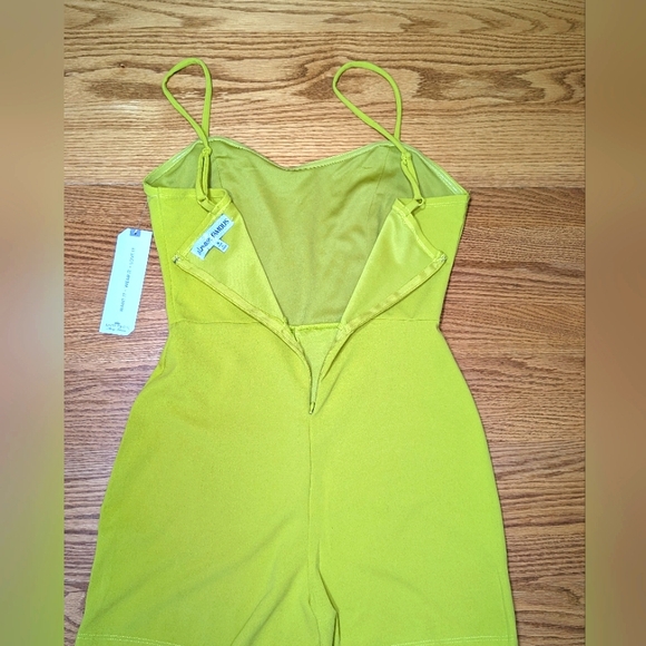 Almost Famous NWT Medium Chartreuse Faux Wrap Tank Top Romper w Sequin Fringe - Picture 12 of 13